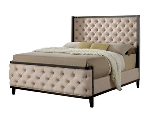 Chanelle Button Tufted Fabric Bed in Espresso