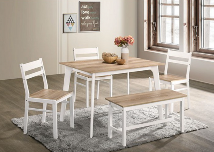 Debbie 5 Piece Dining Set With Bench (Light Wood)