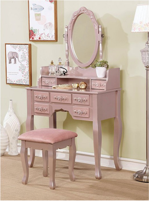 Harriet Vanity With Stool in Rose Gold