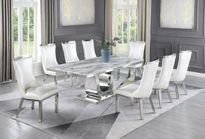 Ryder White Marble Table Dining Collection With White Chairs