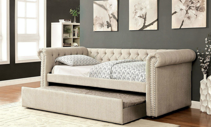 Leanna Contemporary Day Bed with Trundle (Beige)