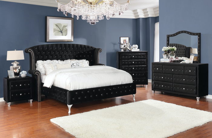 Alzire Bedroom Collection in Black Velvet