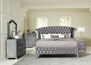 Deanna Bedroom Collection in Grey Velvet