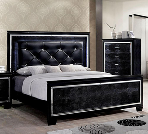 Bellanova Black Crocodile Embossed with Built in LED Lights Bedroom Collection