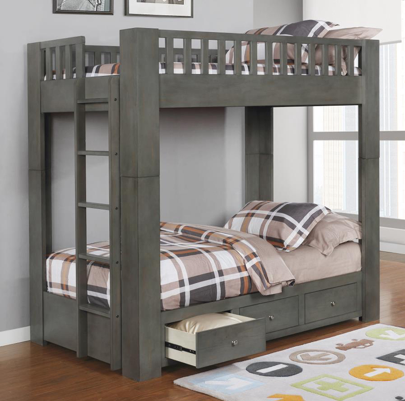 Wenco Bunk Bed In Antique Grey – Fully Furnished