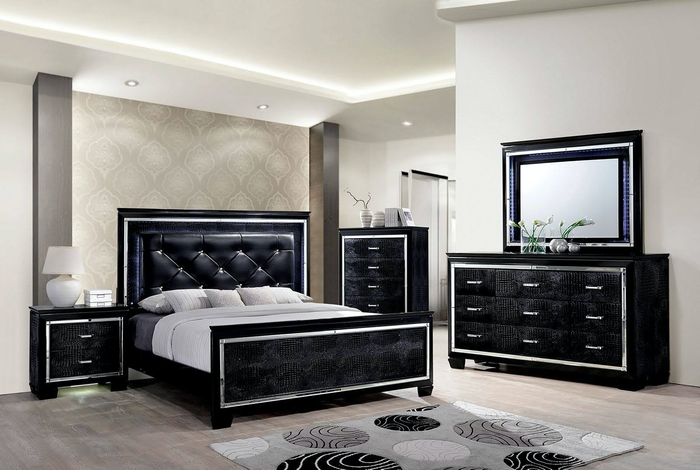 Bellanova Black Crocodile Embossed with Built in LED Lights Bedroom Collection