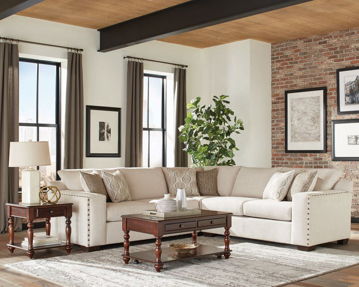Aria L-Shaped Sectional With Nailheads (Oatmeal)