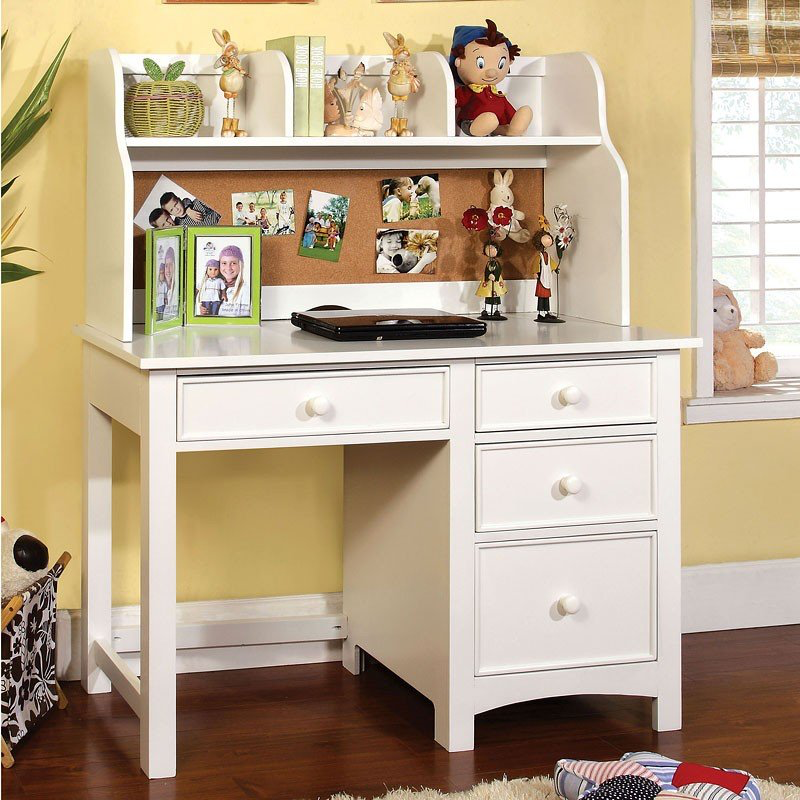Omnus Youth Desk With Hutch in White Fully Furnished