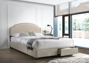 Newdale 2-Drawer Upholstered Storage Bed Beige