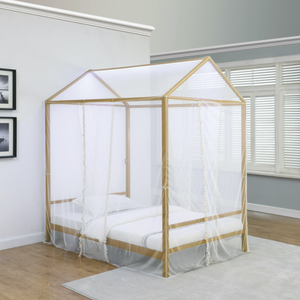 Altadena Canopy Bed With LED Lighting (Matte Gold)