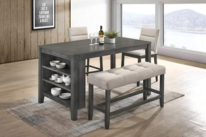 Rustic Grey 4 Piece Counter Height Dining Set with 3 Shelf Storage