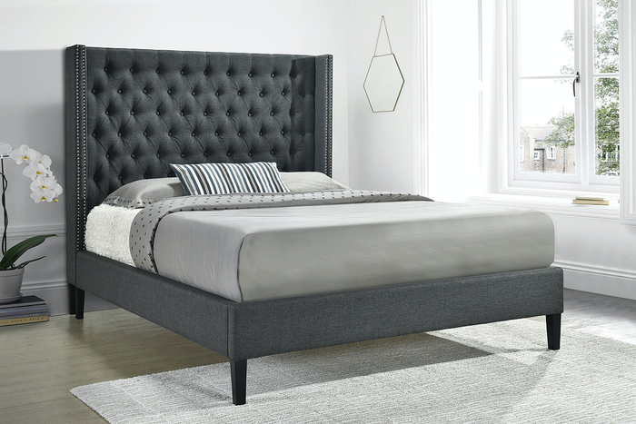 Summerset Button Tufted Upholstered Bed (Charcoal)