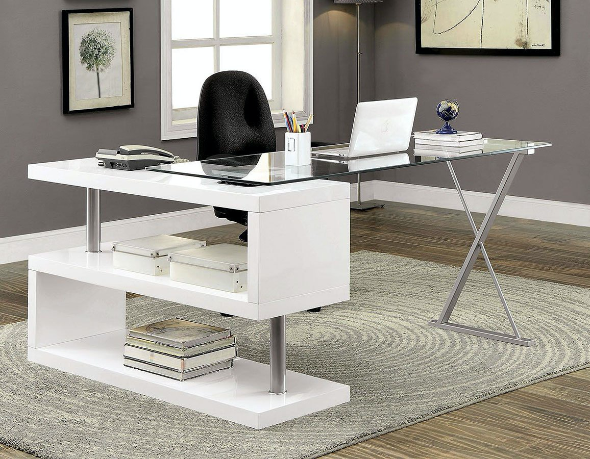 White desk deals glass