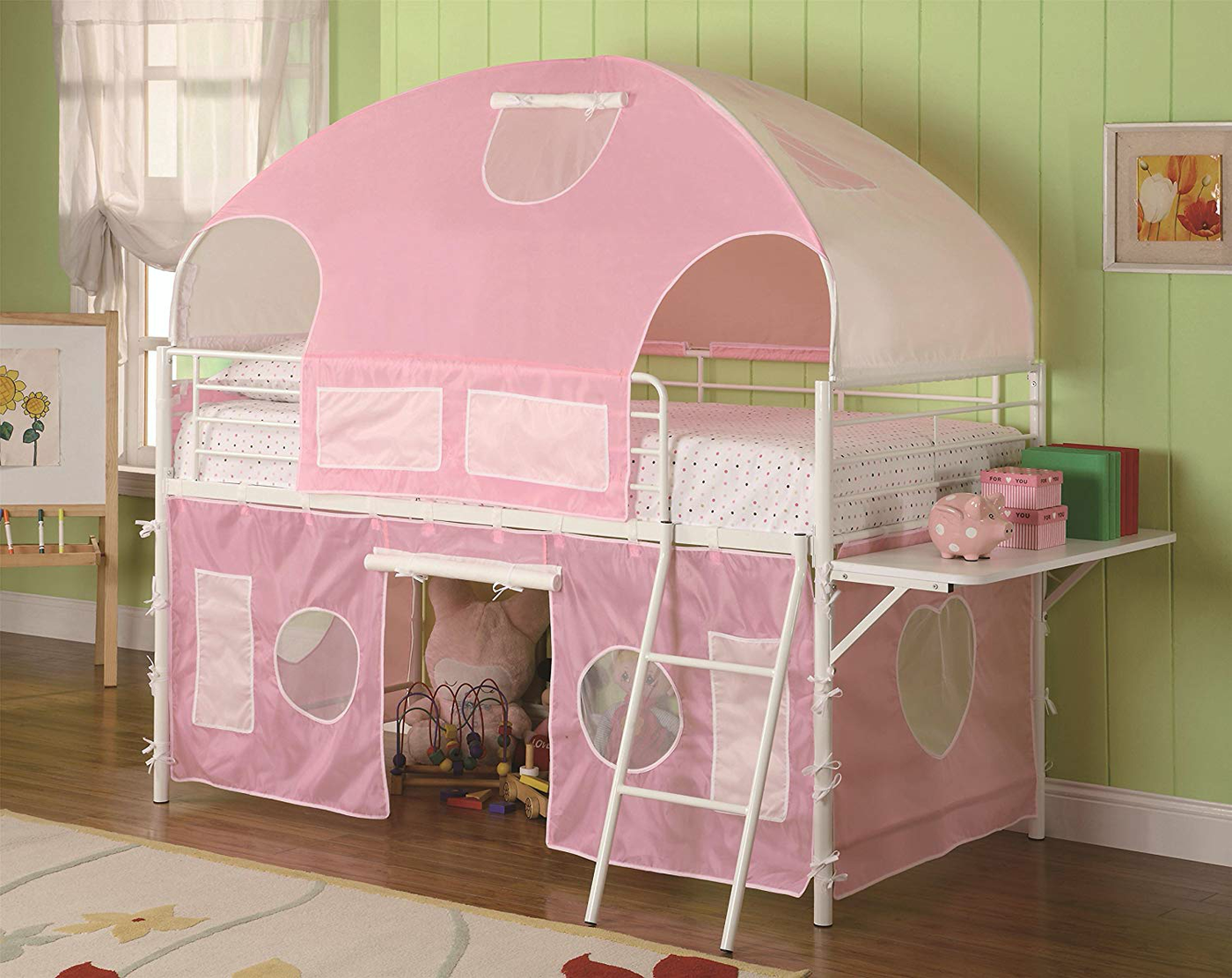 Abigail twin loft top bed with tent