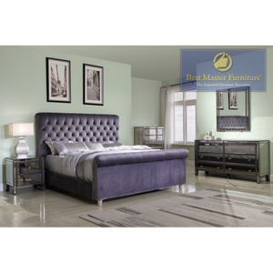 Maria Velvet Upholstered Bed (Grey Valour)