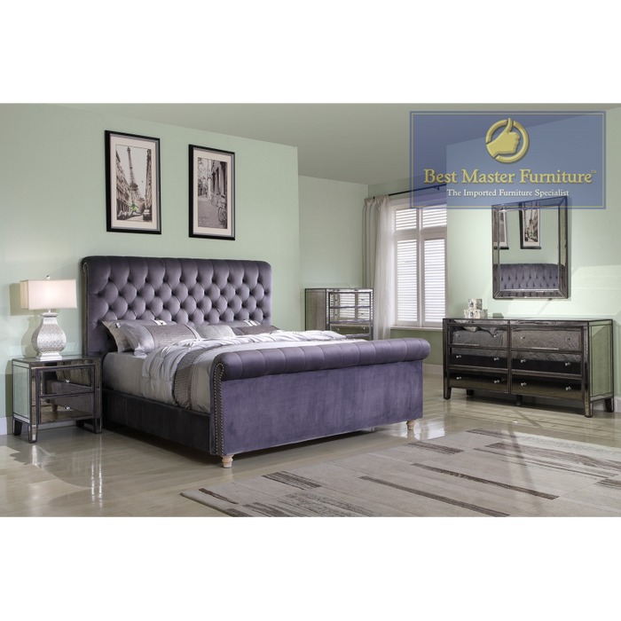 Maria Velvet Upholstered Bed (Grey Valour)