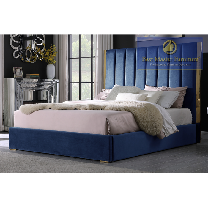 Carys Velvet Upholstered Bed (Blue)