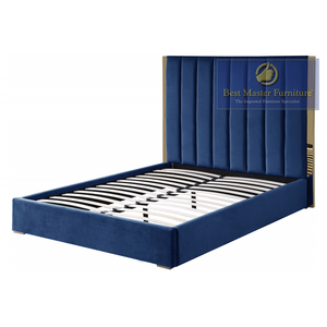 Carys Velvet Upholstered Bed (Blue)