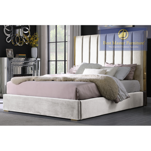 Carys Velvet Upholstered Bed (Beige)