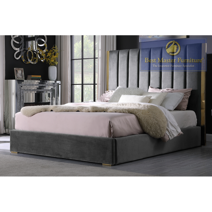 Carys Velvet Upholstered Bed (Grey)