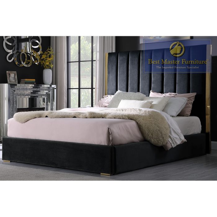 Carys Velvet Upholstered Bed (Black)