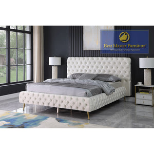 Jules Velvet Upholstered Bed (Cream)