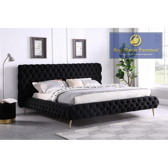 Jules Velvet Upholstered Bed (Black)