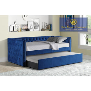 Marcie Velvet Fabric w/ Nailheads Bed (Blue)