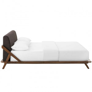 Luella Queen Upholstered Fabric Platform Bed in Walnut Brown