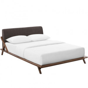 Luella Queen Upholstered Fabric Platform Bed in Walnut Brown