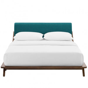 Luella Queen Upholstered Fabric Platform Bed in Walnut Teal
