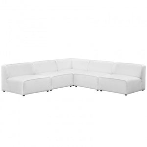 Mingle 5 Piece Upholstered Fabric Armless Sectional Sofa Set in White
