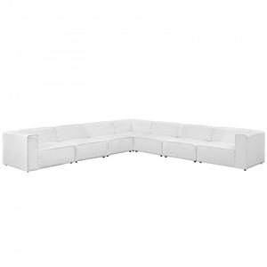 Mingle 7 Piece Upholstered Fabric Sectional Sofa Set in White