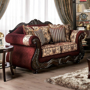 Matteo Traditional Sofa and Loveseat (Burgendy/Brown)