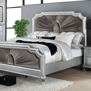 Aalok Velvet Bed (Silver/Grey)