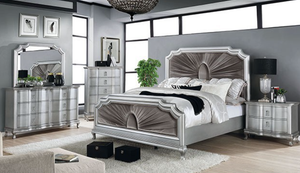 Aalok Velvet Bed (Silver/Grey)