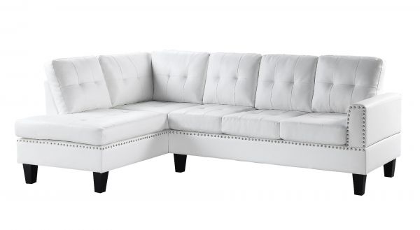 White faux Leather NailHead Sectional Sofa