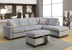 Belville Sectional Sofa w/Pillows (Reversible) In Gray Velvet