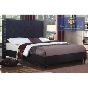 Sydney Tufted Linen Upholstered Bed with Nailheads (Black)