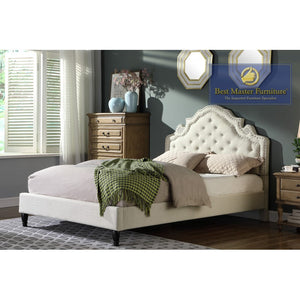 Rexion Fabric Upholstered Bed (Beige)