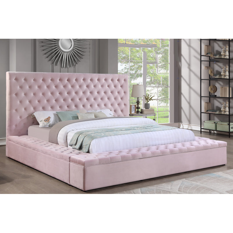 Victor Velvet Storage Bed (Pink) – Fully Furnished