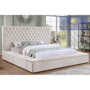 Victor Velvet Upholstered Storage Bed (Cream)
