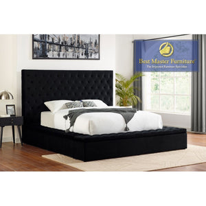 Victor Velvet Upholstered Storage Bed (Black)