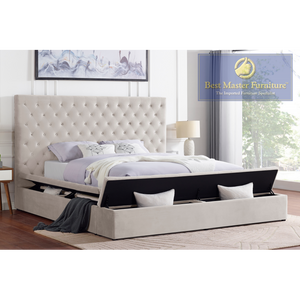 Victor Velvet Upholstered Storage Bed (Cream)