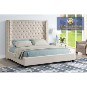 Ingrid Velvet Upholstered Bed (Beige)