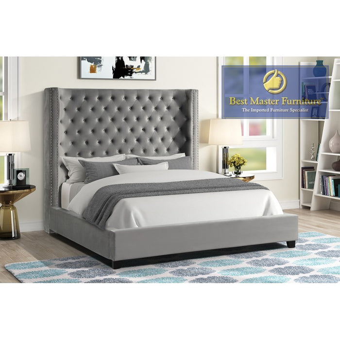 Ingrid Velvet Upholstered Bed (Grey)