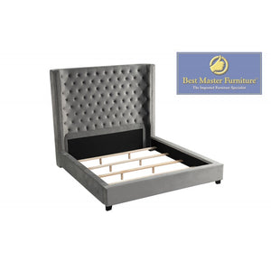 Ingrid Velvet Upholstered Bed (Grey)